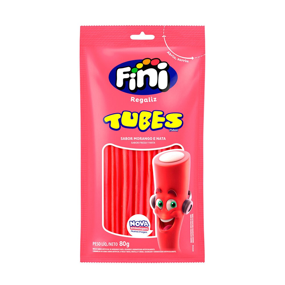 Bala Gelatina Fini Tubes Morango 80g