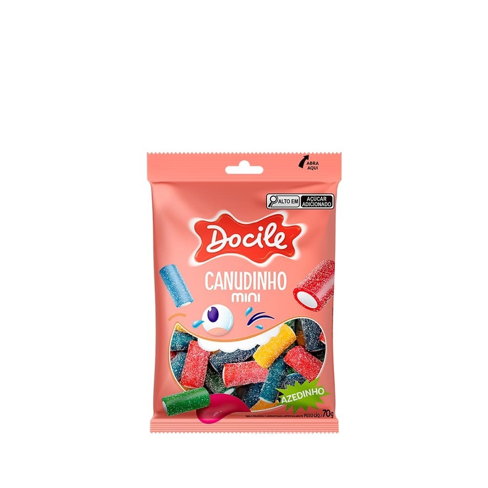 Bala Gelatina Docile Canudinhos Framboesa 70g